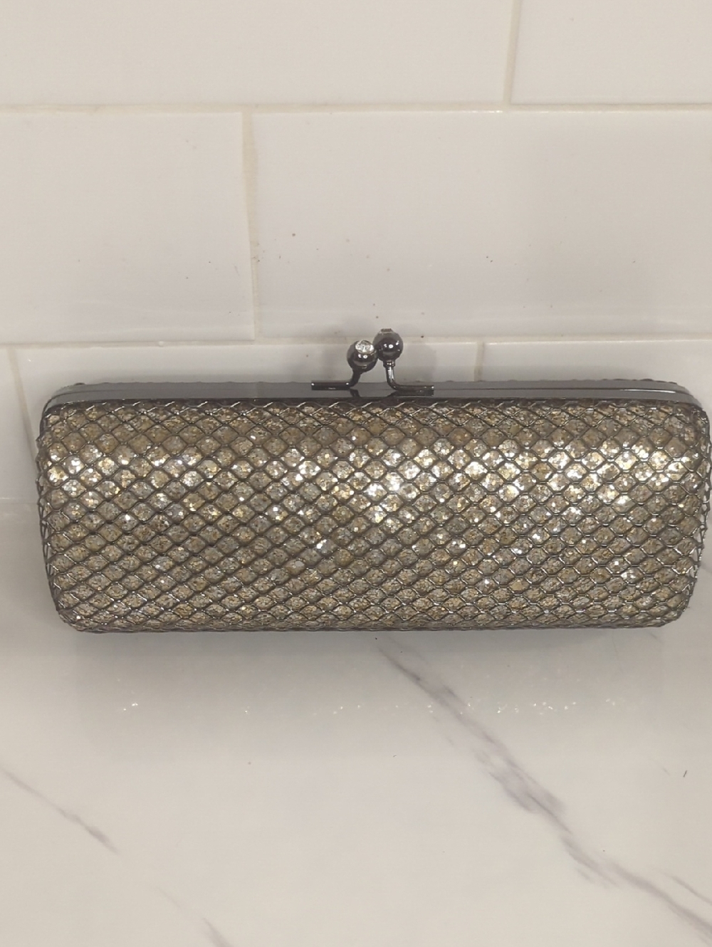 Vintage 1970s Sequined Gold Evening Clutch Bag